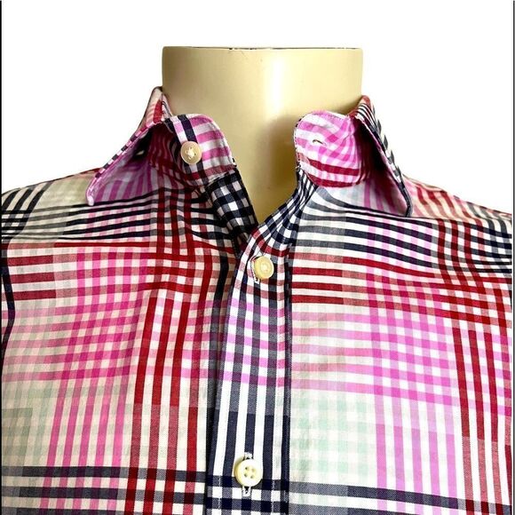 Men’s Large Thomas Dean Plaid Dress Shirt - Picture 3 of 9